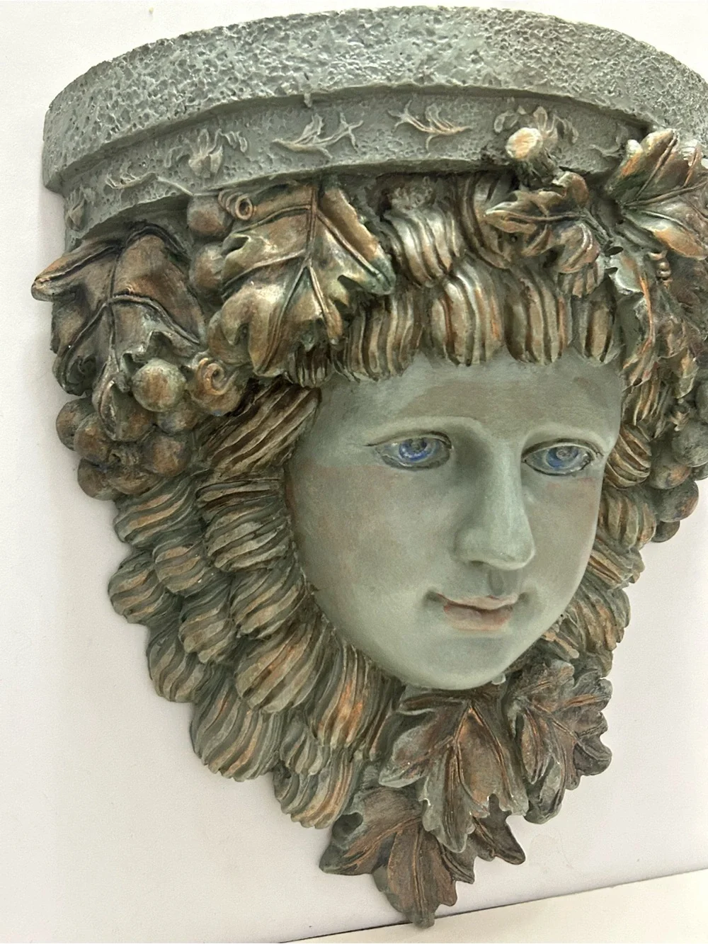 Wall Pocket Planter Face Wine Goddess Dryad Gilded Grapes & Leaves